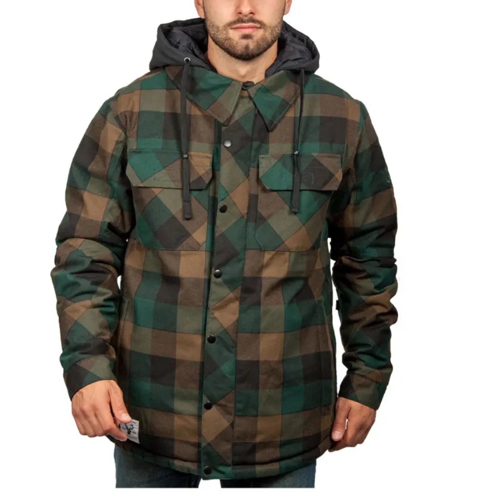 696 Woodland Insulated Snowboard‎ JacketTeal and Brown Plaid Jacket